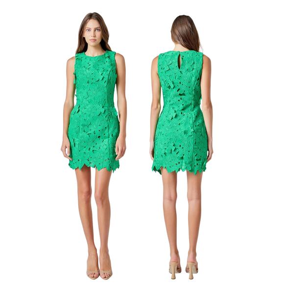 Endless Rose Floral Embroidered Mini Sheath Dress Garden Statement Green Small - Picture 1 of 10